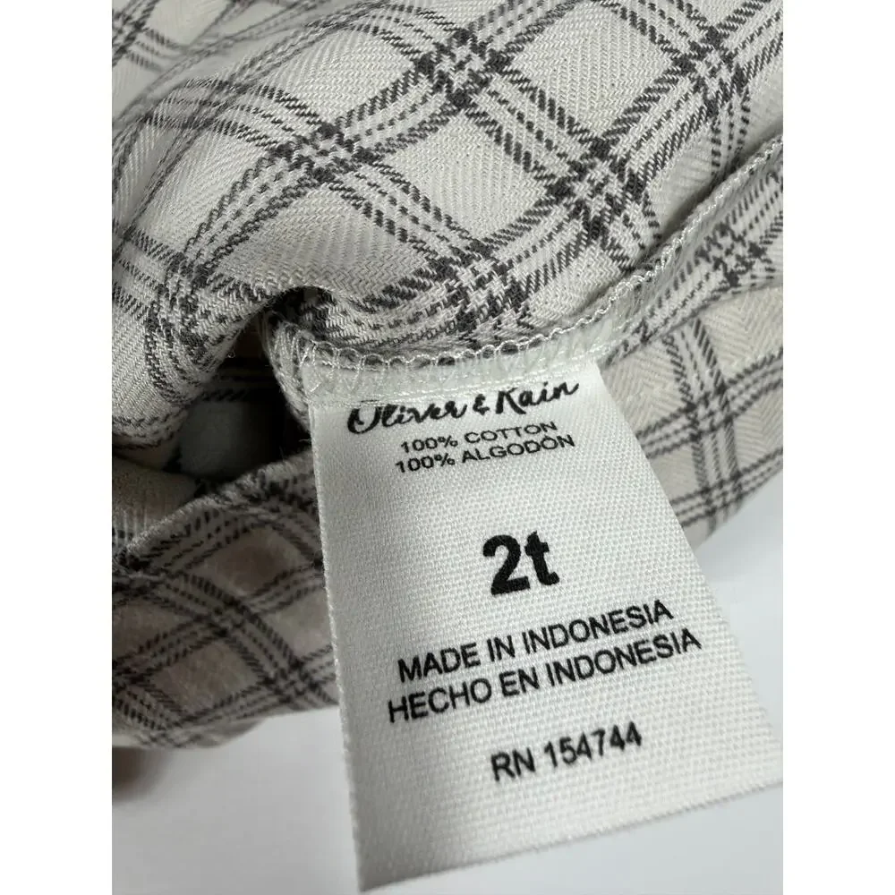 Oliver & Rain Plaid Collarless Button Down Shirt Cream Gray Size 2